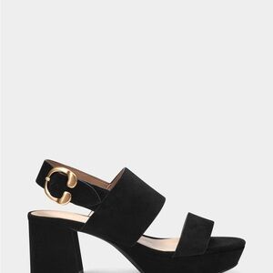 AEROSOLES Camera Black Suede Platform Sandals with Chunky Heel 7.5